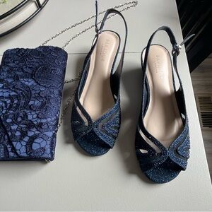 Elegant Dark Blue Slingback Heels and matching clutch